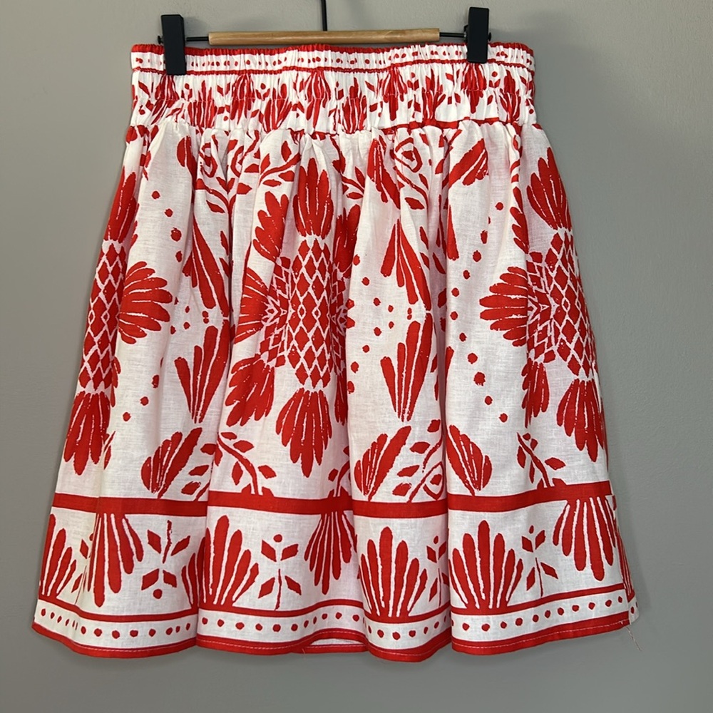 Haute‎ Hippie Boho Floral Skirt Linen Blend Reddish Orange Cream/Ivory - Picture 3 of 5
